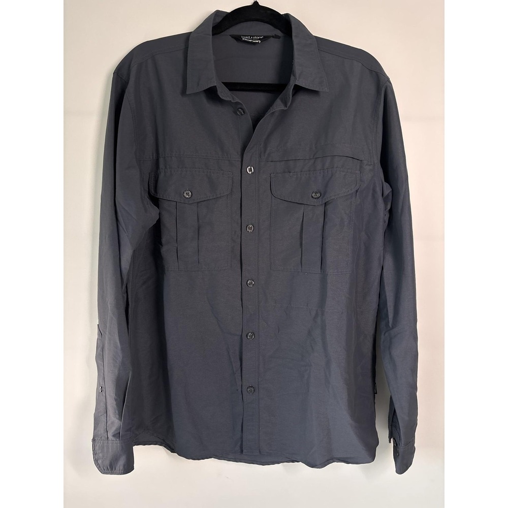 Rohan Shirt Mens Medium Gray Insect Shield Travel Hiking Long Sleeve Button Up